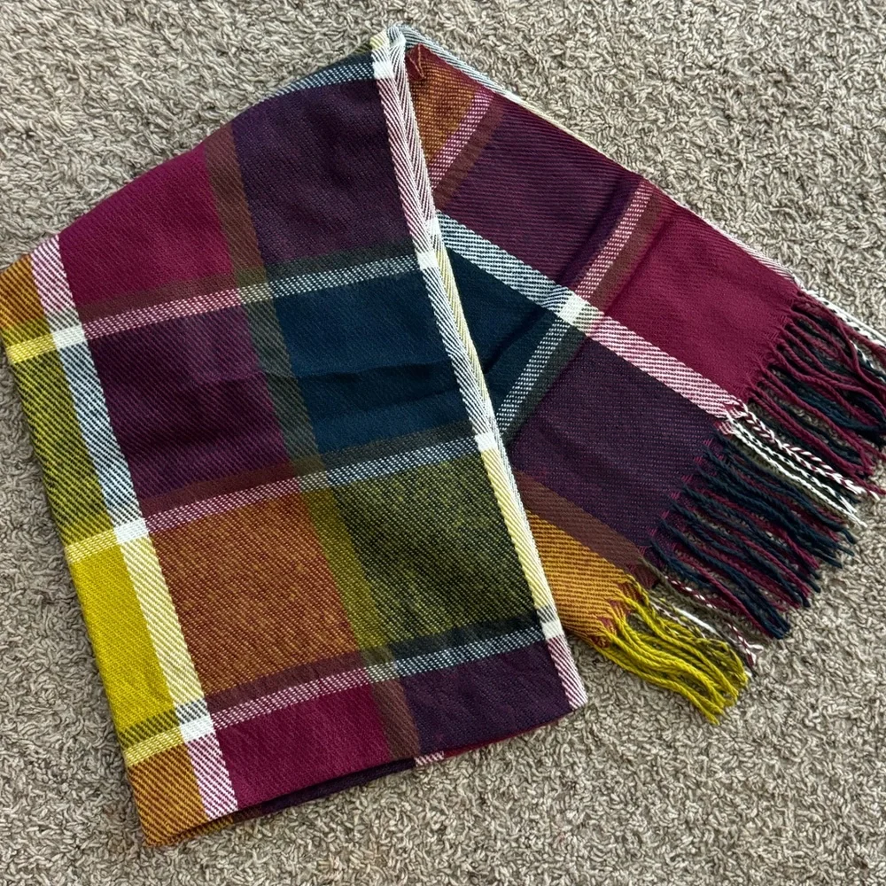NEW Plaid Scarf - winter/fall scarf - purple, blue, yellow